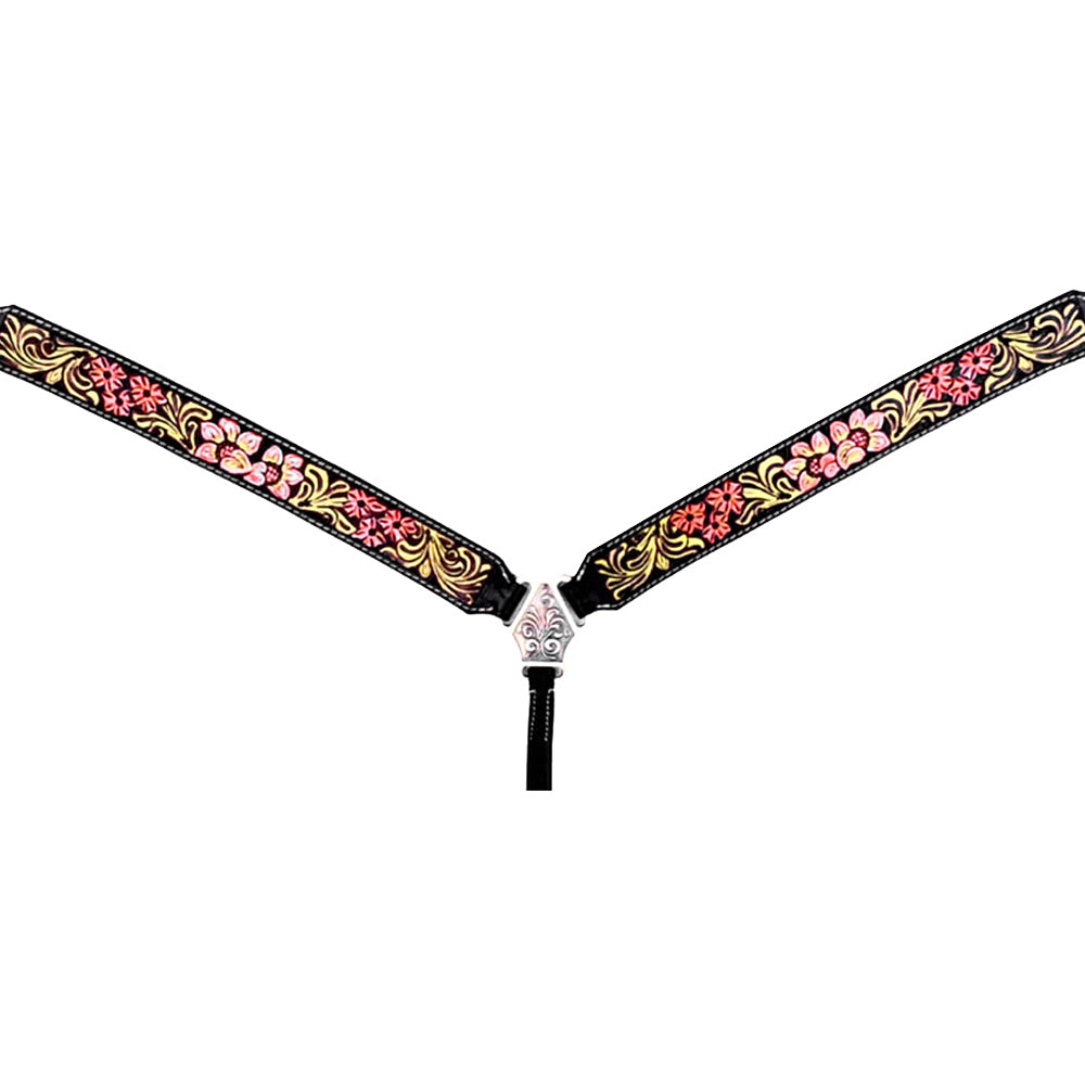 HILASON Western Horse Floral Headstall Breast Collar Set American Leather Brown