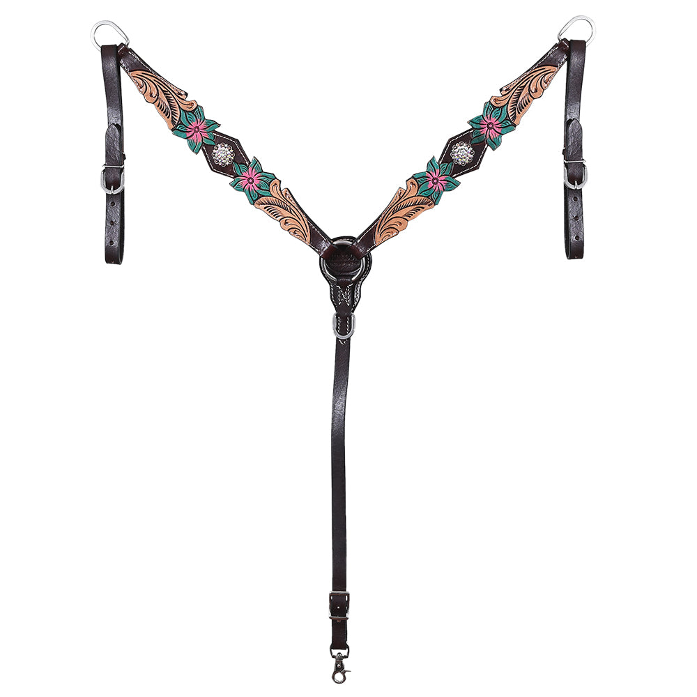 HILASON Western Horse Headstall Breast Collar Set American Leather Floral | Tack for Horses