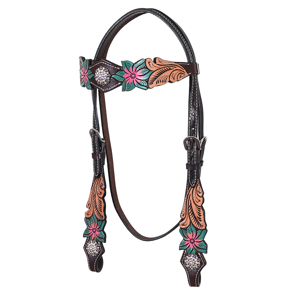 HILASON Western Horse Headstall Breast Collar Set American Leather Floral | Tack for Horses