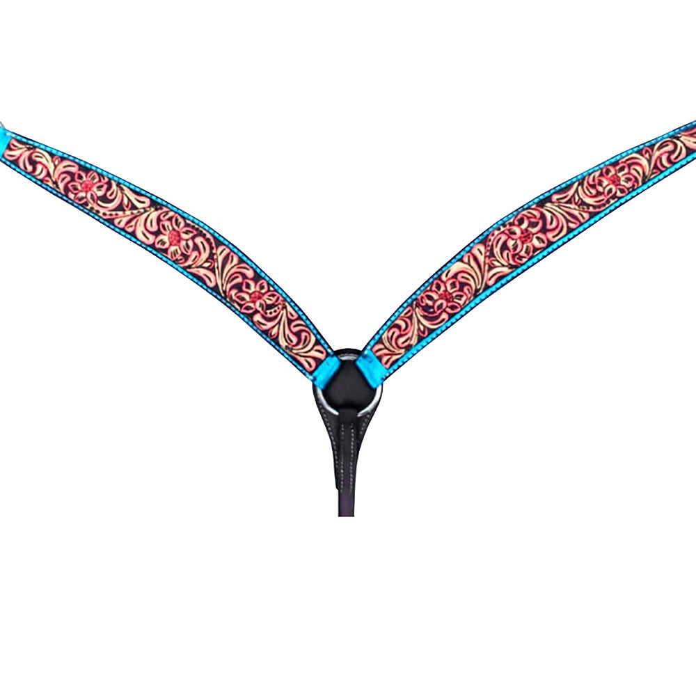 HILASON Western Horse Headstall Breast Collar Set American Leather Floral | Tack for Horses