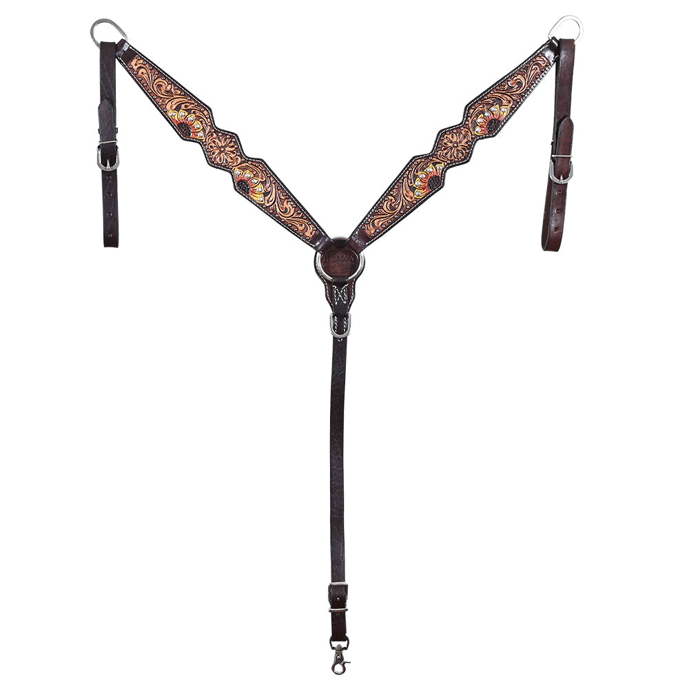 HILASON Western Horse Headstall Breast Collar Set American Leather Tan Dark Brown | Tack for Horses