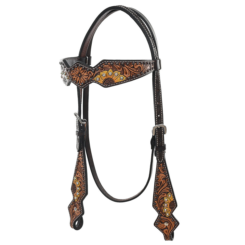 HILASON Western Horse Headstall Breast Collar Set American Leather Tan Dark Brown | Tack for Horses