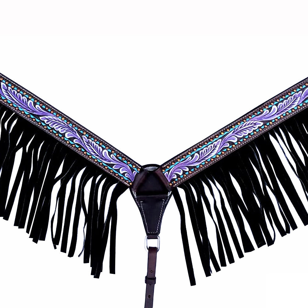 HILASON Western Horse Breast Collar Tack American Leather Purple Floral