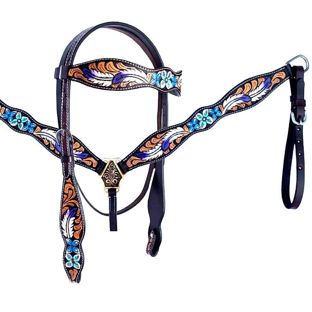 Hilason Western Horse Headstall Breast Collar Set American Leather Floral