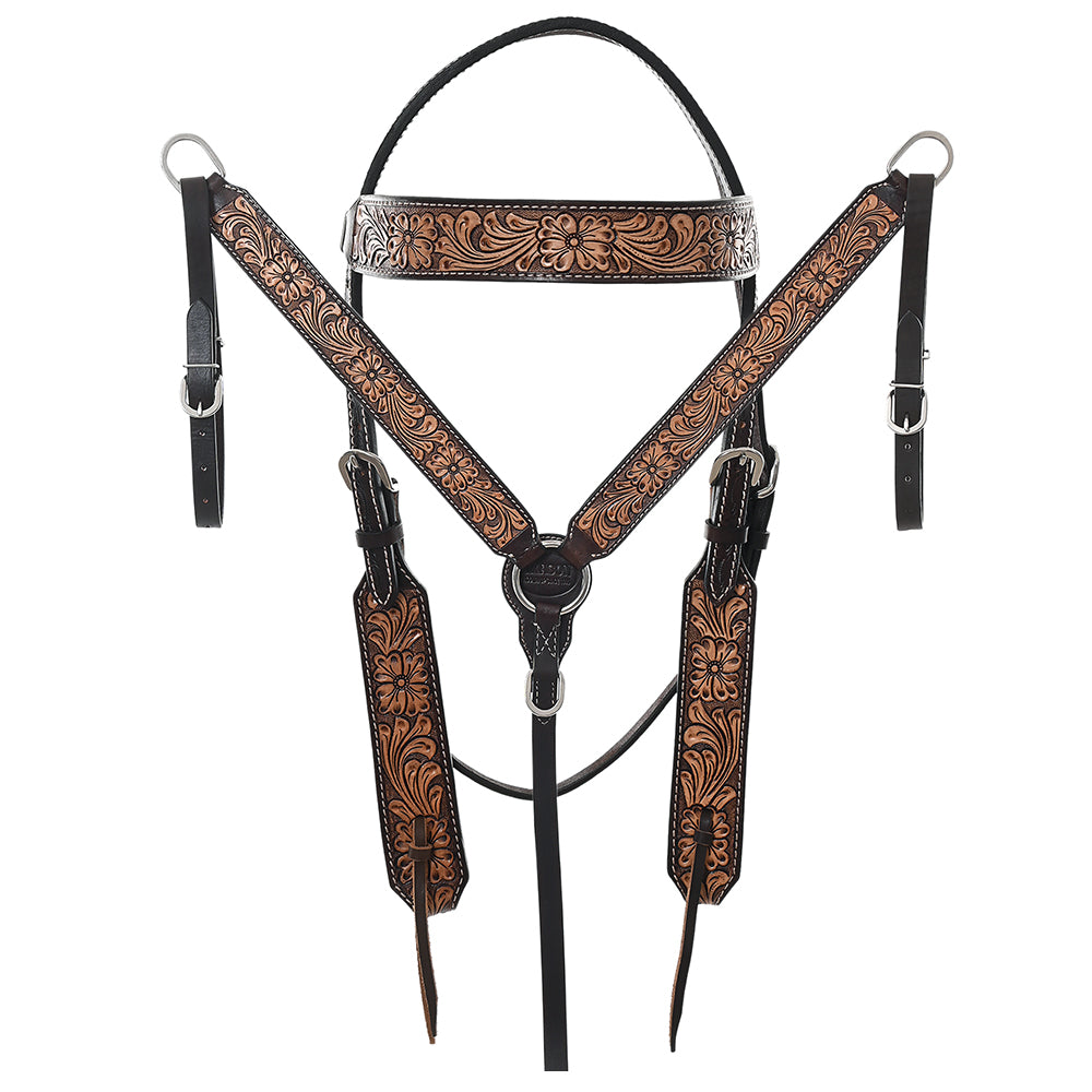 HILASON Western Horse Headstall Breast Collar Set American Leather Floral | Tack for Horses