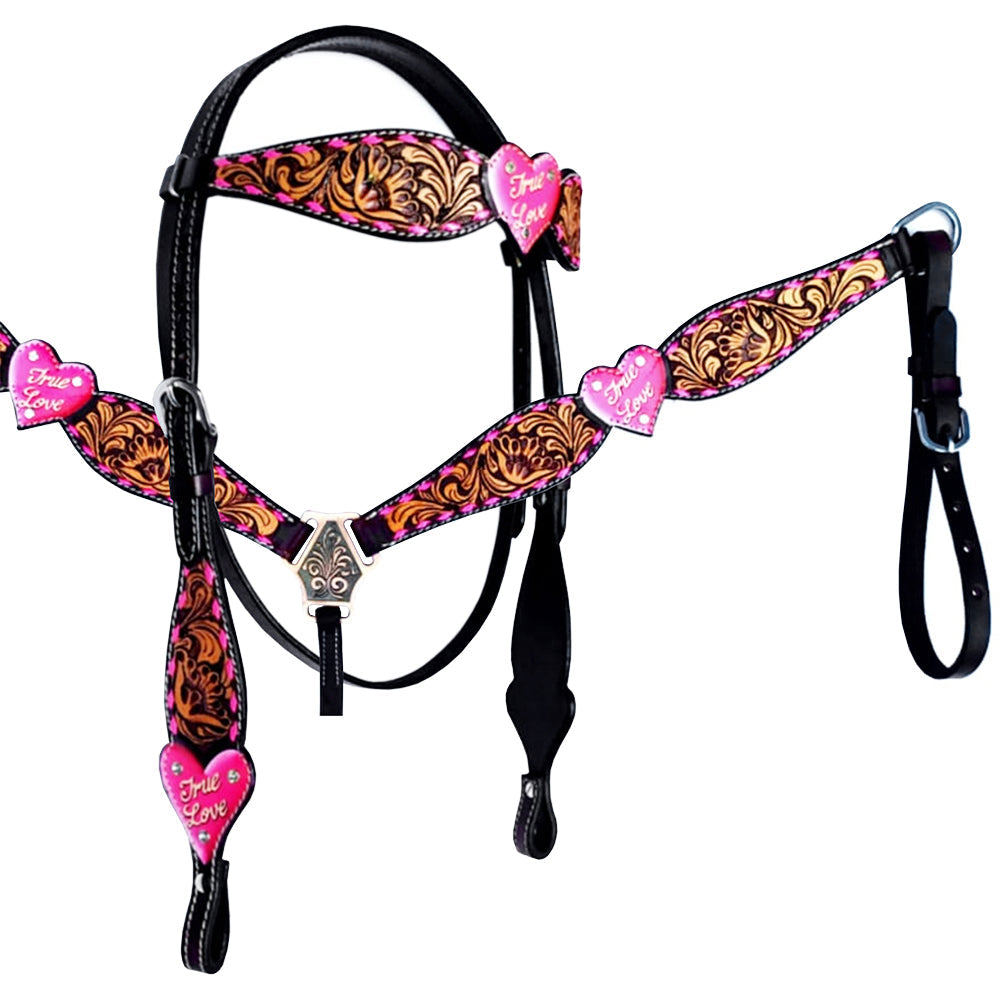HILASON Western Horse Headstall Breast Collar Set American Leather Floral