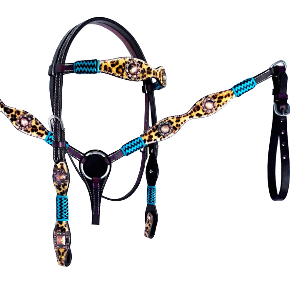 HILASON Western Horse Headstall Breast CollarAmerican Leather Leopard
