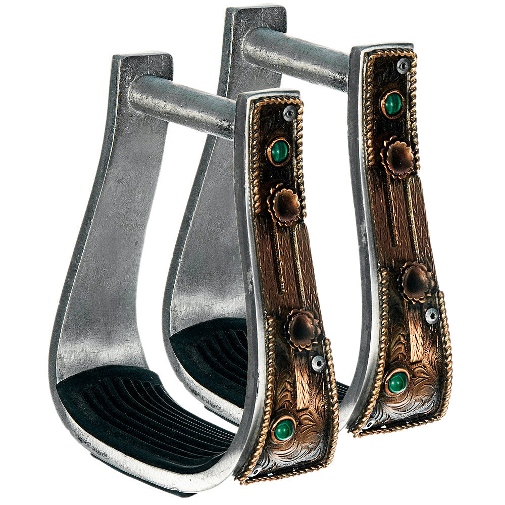 HILASON Horse Western Saddle Engraved Copper Overlay Roper Stirrups | Riding