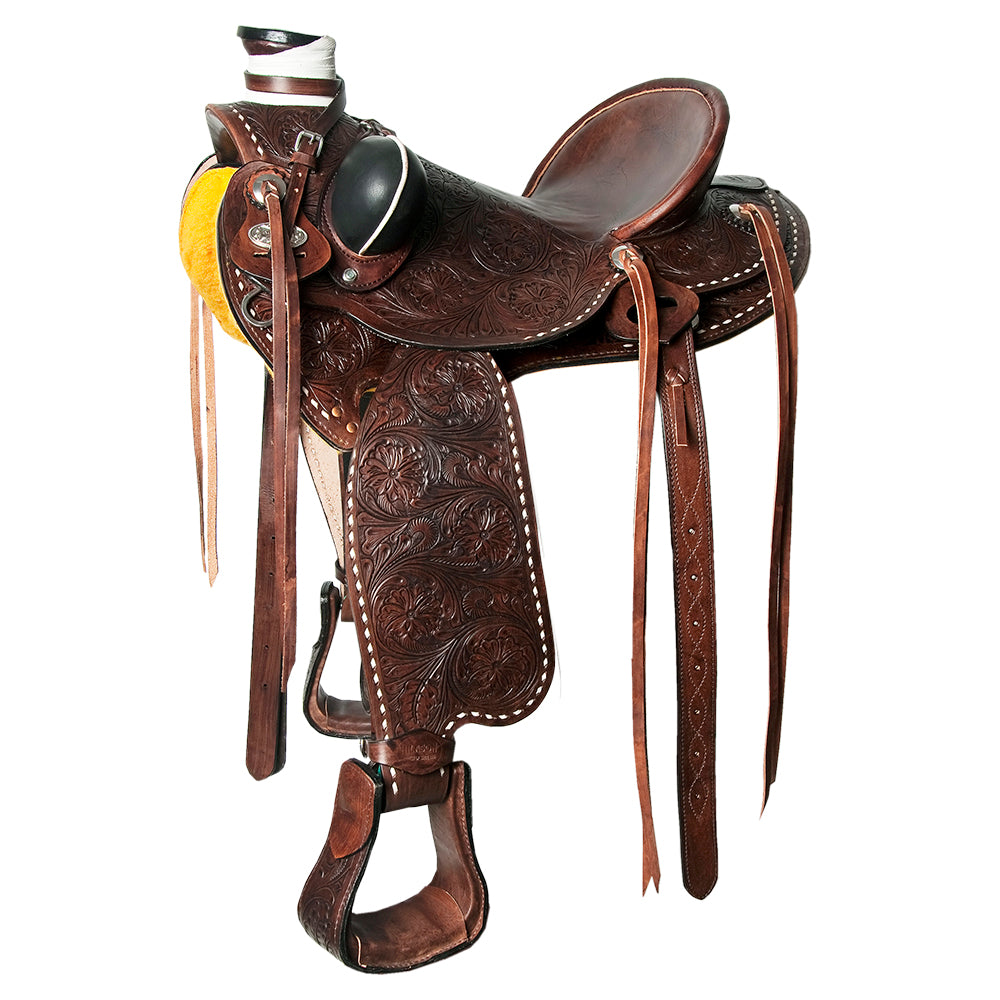 HILASON Western Horse Wade Saddle American Leather Trail Barrel Dark Brown | Hand Tooled & Roping For Horses