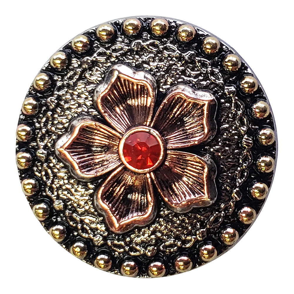 HILASON Western Screw Back Antique Brass Finish Concho W/ Red Rhinestones