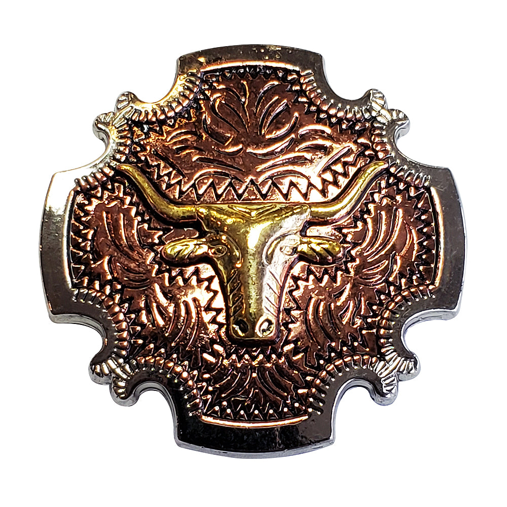1 1/2" Hilason Western Horse Concho 3-Tone Finish Steer Head Brown