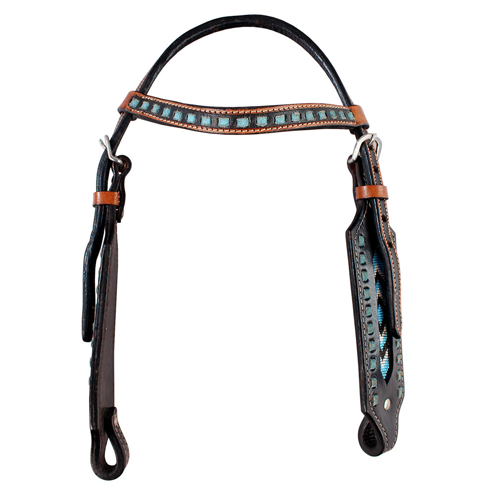 Hilason Western Horse Hand Tooled Genuine Leather Headstall Breast Collar Set Dark Brown