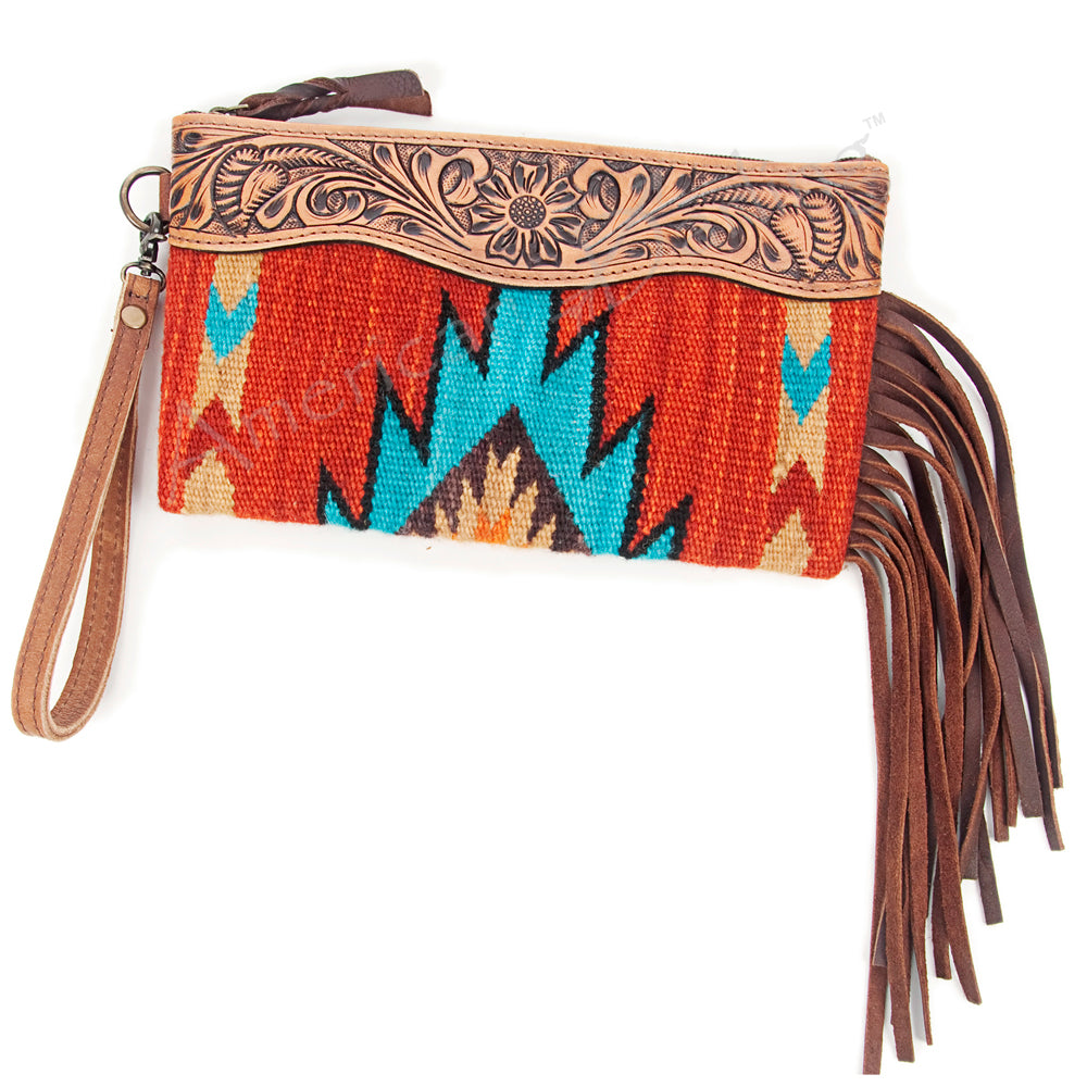 American Darling Wristlet Hair -On Saddle blanket Genuine Leather Western Women Bag | Handbag Purse Travel Clutch
