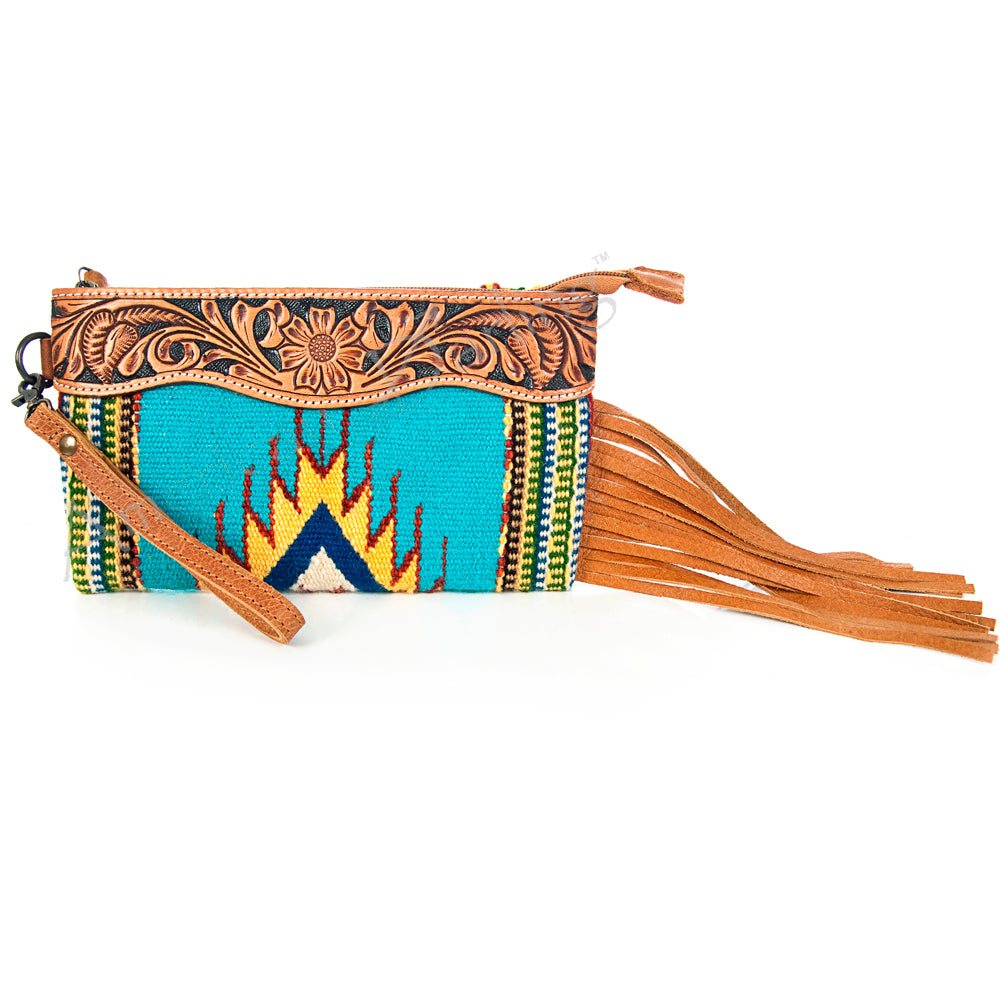 American Darling Wristlet Bag Handcrafted from Floral Embossed Damascus Genuine Leather with YKK Zipper and Wrist Strap