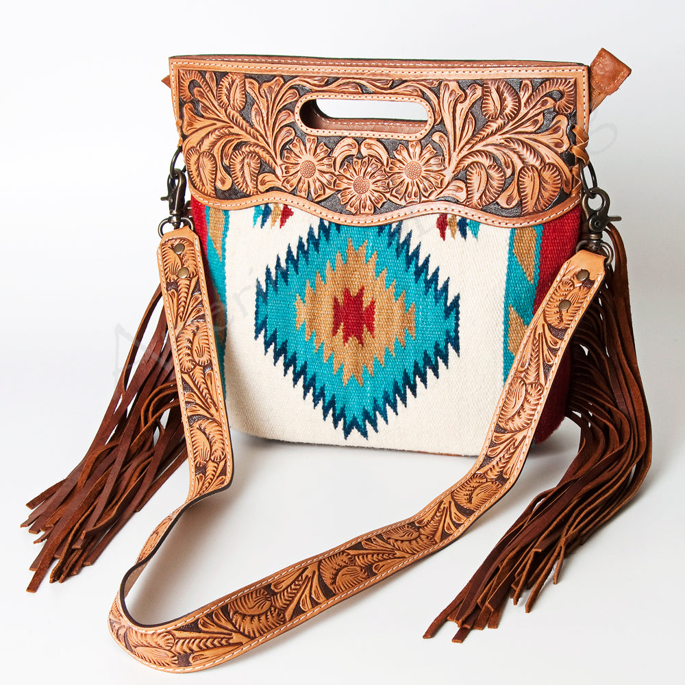 American Darling Clutch Hand Tooled Saddle Blanket Fabric Genuine Leather Western Women Bag Handbag Purse | Purses for Cute
