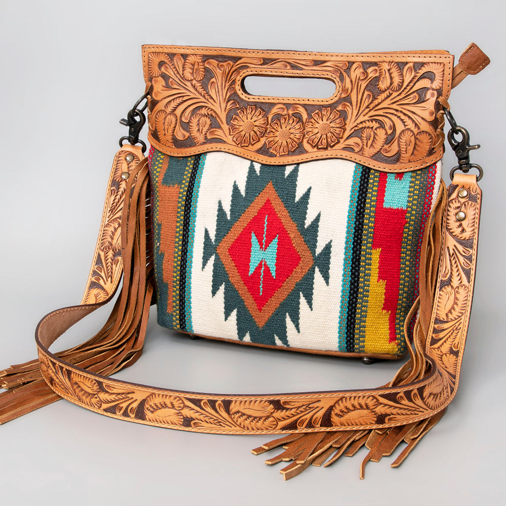 American Darling Clutch Hand Tooled Saddle Blanket Fabric Genuine Leather Western Women Bag Handbag Purse | Purses for Cute