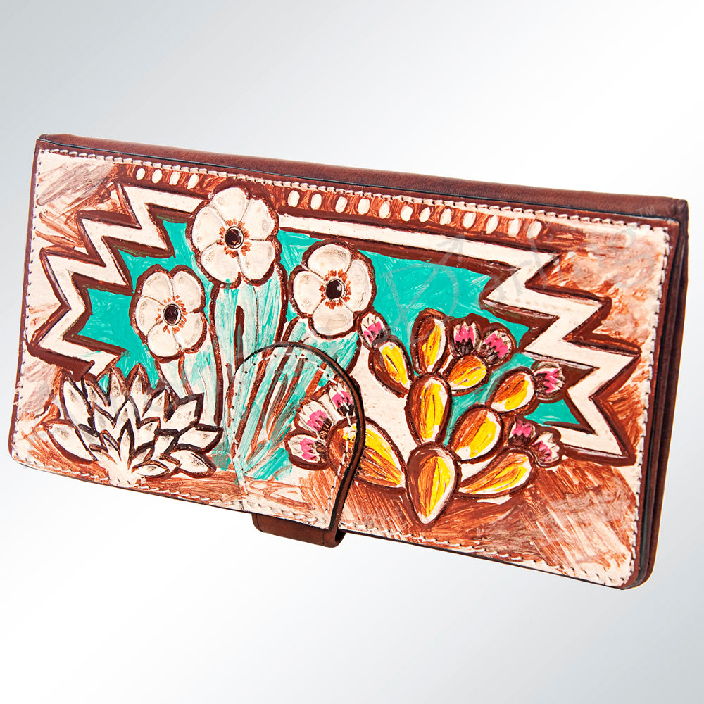 American Darling Wristlet Bag Hand Tooled Floral Carved Vegetable Tanned Western Leather Wallet Purse 4in x 8in