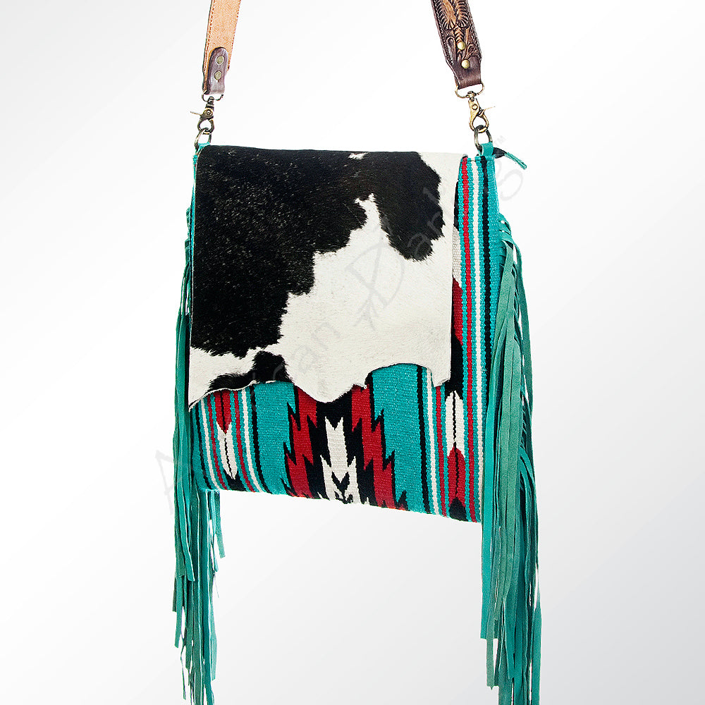 American Darling Messenger Saddle Blanket Hair On Genuine Leather Western Women Bag| Handbag Purse | Crossbody Bag for Cute