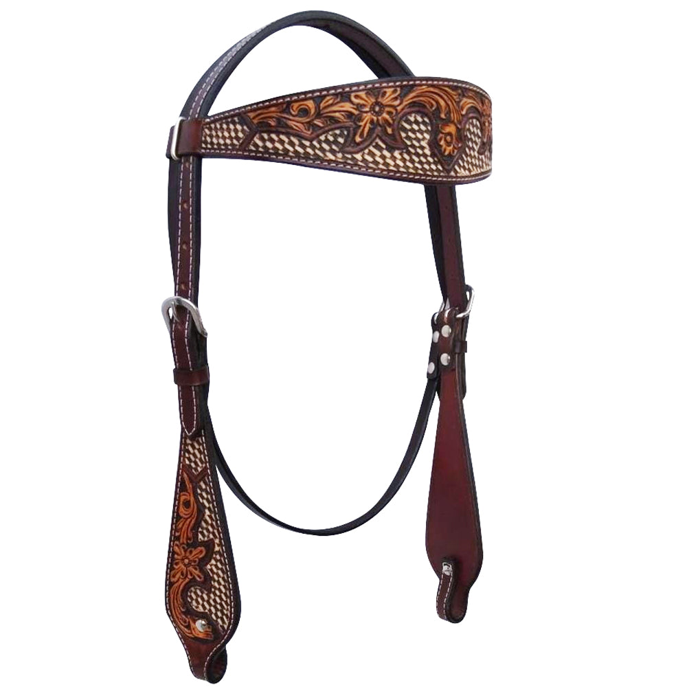 Bar H Equine American Leather Horse Saddle Tack One Ear Headstall Breast Collar Browband Wither Strap Set Classy Brown