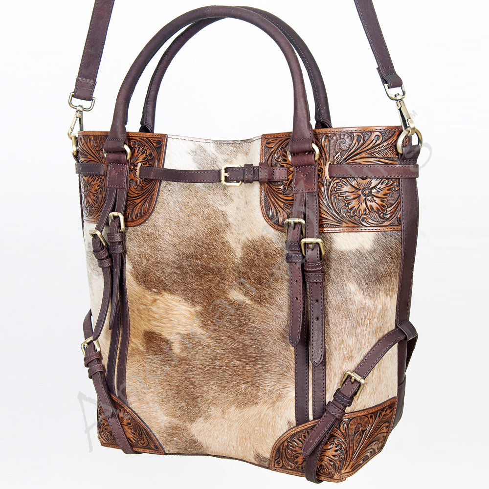 American Darling Women's Tote Hand Tooled Hair - on Genuine Leather Handbag and Ladies Purse