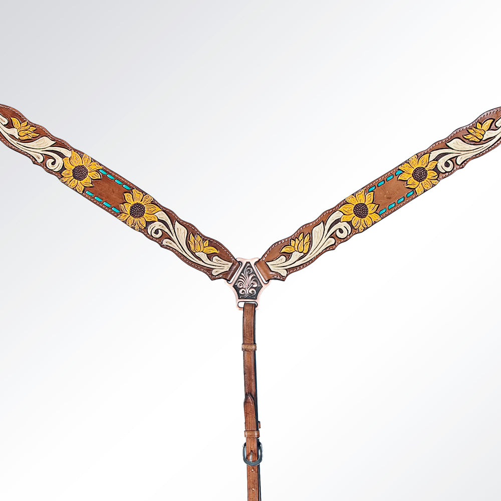 AMERICAN DARLING Western Horse One Ear Headstall Breast Collar Set Leather