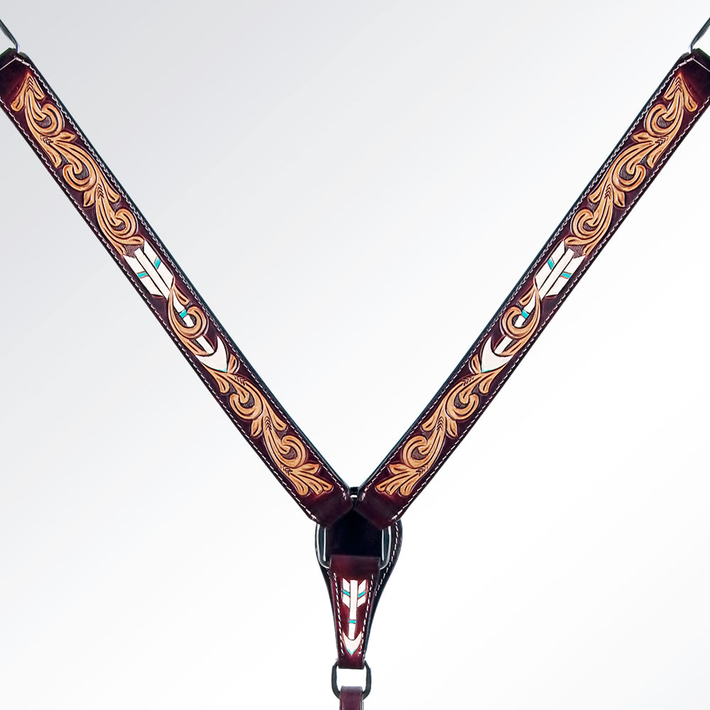 American Darling ADPAF119-BC Western Horse Floral Breast Collor Genuine Leather Tan