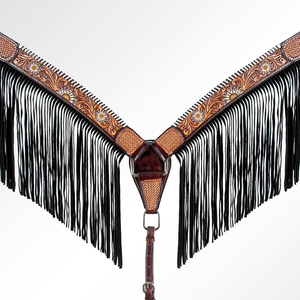 American Darling ADPAF124-BC Western Horse Floral Breast Collor Genuine Leather Tan