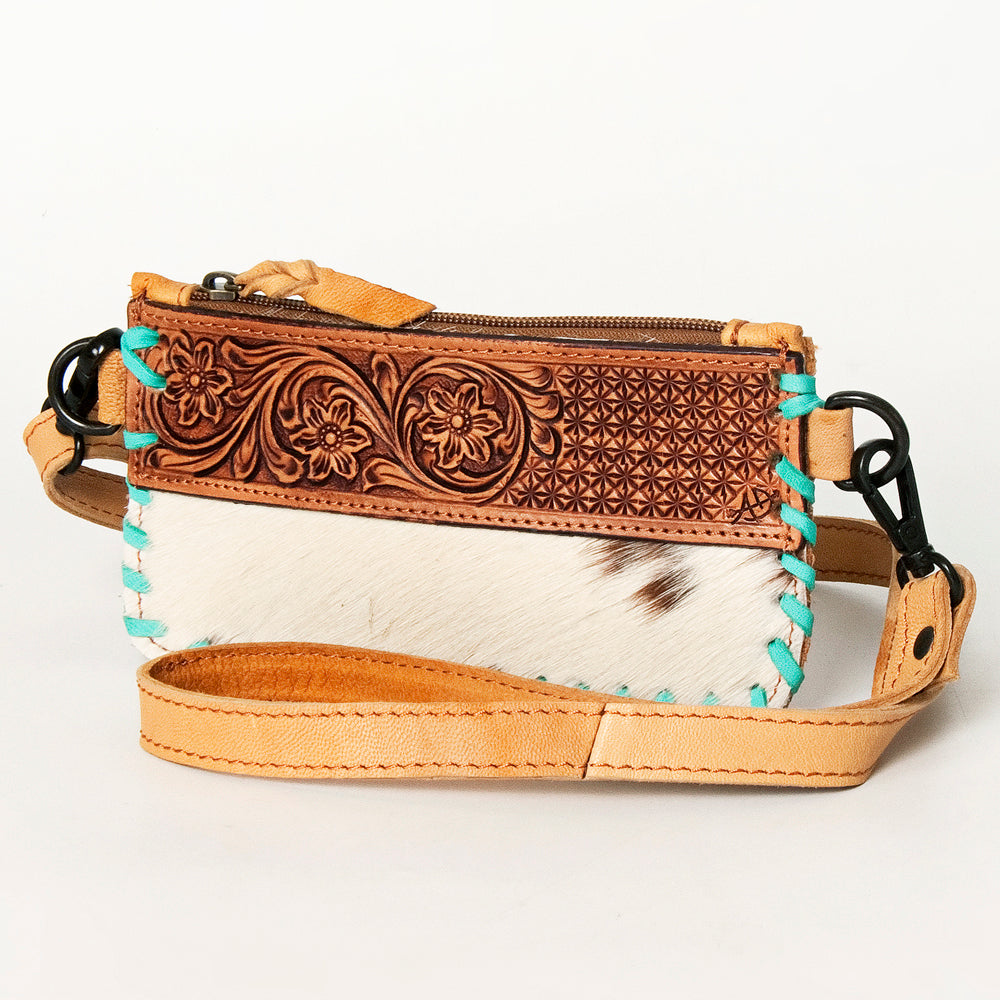 Ameran Darling Women's Wristlet Bag Western Hand Tooled Hair On Genuine Leather Handbag and Ladies Purse