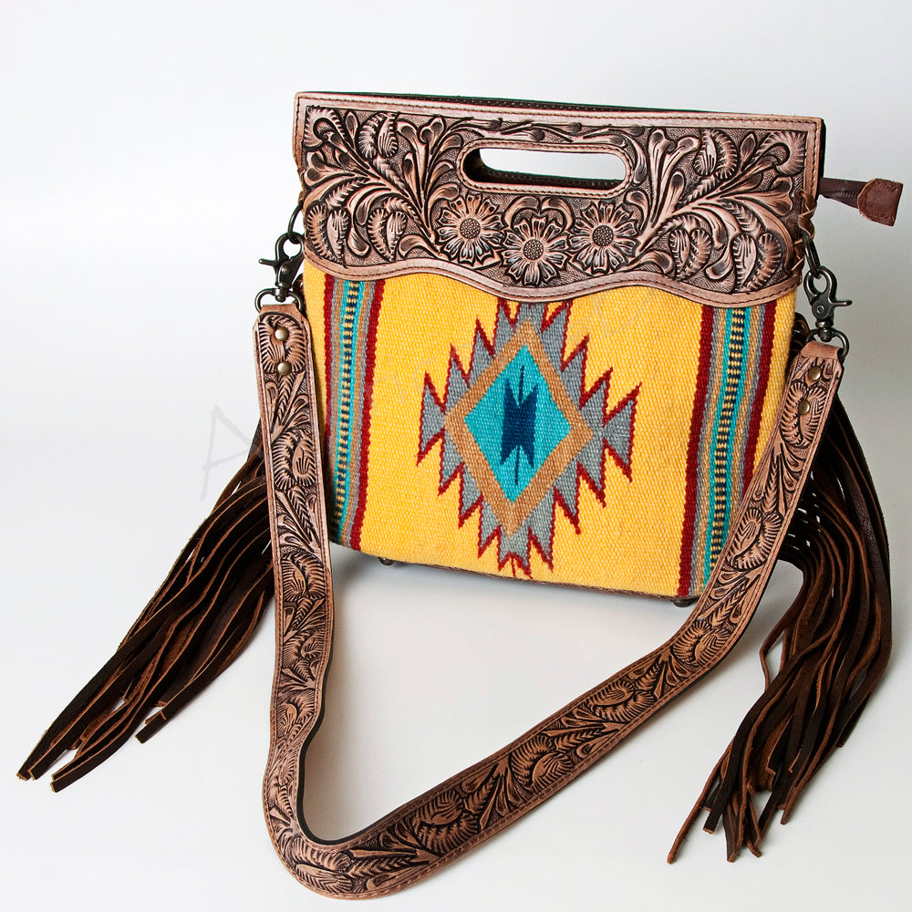 American Darling Clutch Hand Tooled Saddle Blanket Fabric Genuine Leather Western Women Bag Handbag Purse | Purses for Cute