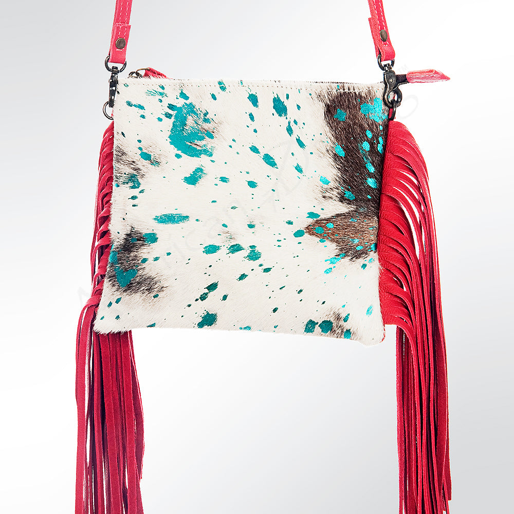 American Darling Western Small Crossbody Bag – Genuine Hair-On Cowhide Leather with Fringes, Adjustable Strap, Handcrafted in Texas