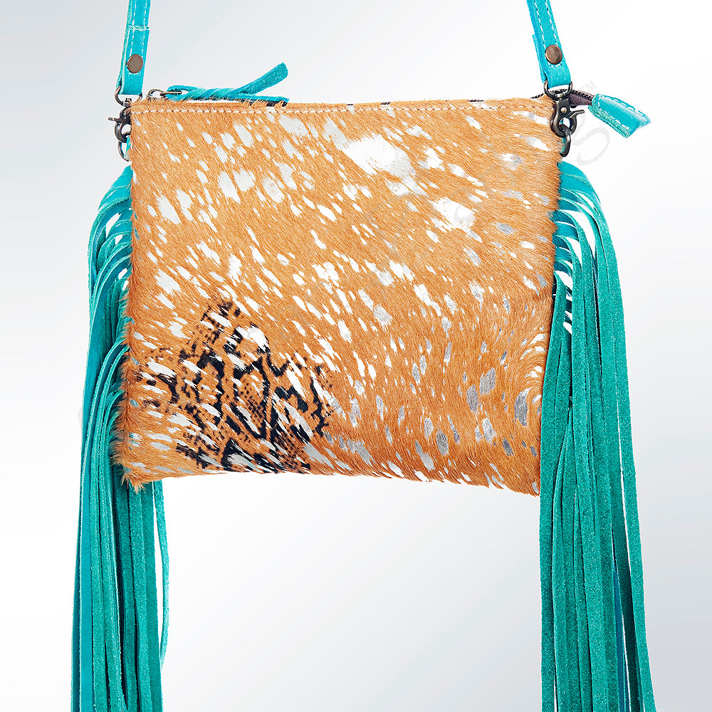 American Darling Western Small Crossbody Bag – Genuine Hair-On Cowhide Leather with Fringes, Adjustable Strap, Handcrafted in Texas
