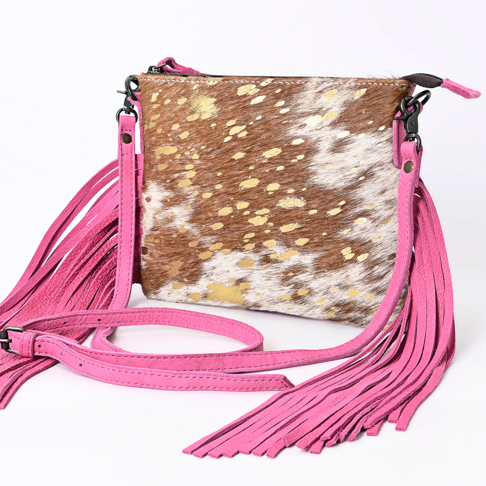 American Darling Western Small Crossbody Bag – Genuine Hair-On Cowhide Leather with Fringes, Adjustable Strap, Handcrafted in Texas