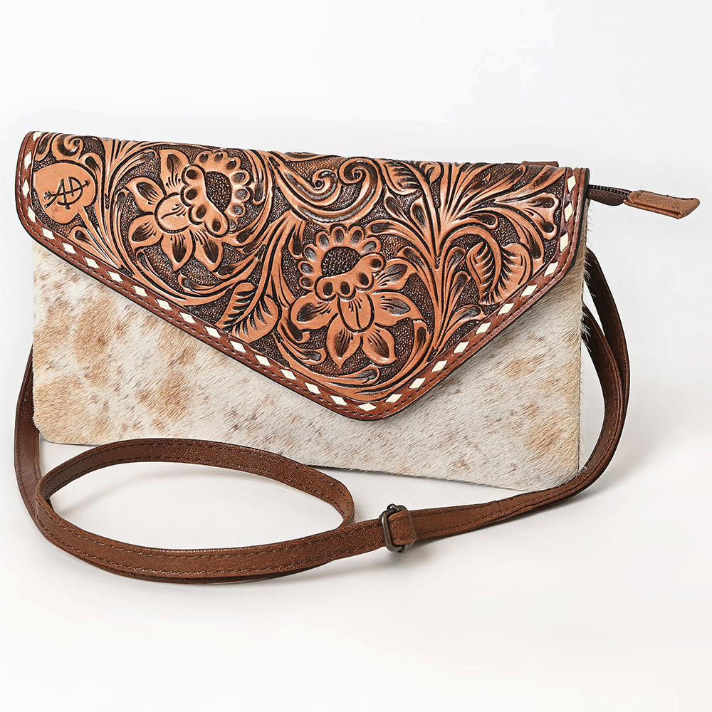 American Darling Envelope Hand Tooled Hair On Full Grain Genuine Leather Western Women Bag Handbag Purse | Crossbody for Cute