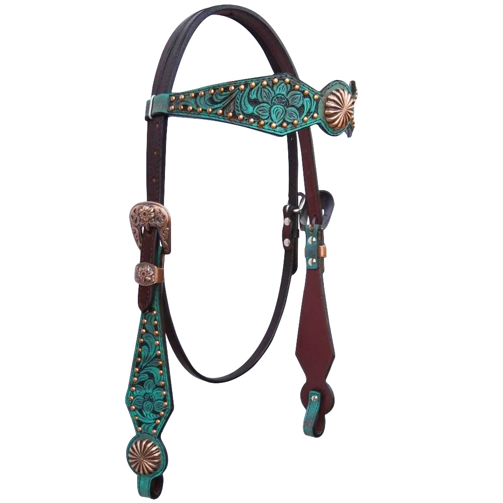 Bar H Equine American Leather Horse Saddle Tack One Ear Headstall Breast Collar Browband Wither Strap Set Spotted Pinwheel