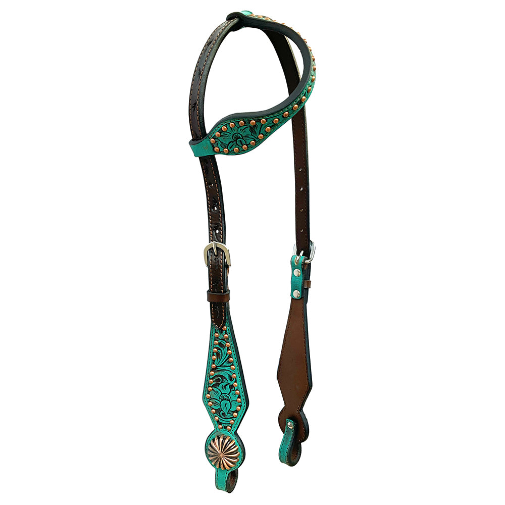 Bar H Equine American Leather Horse Saddle Tack One Ear Headstall Breast Collar Browband Wither Strap Set Spotted Pinwheel