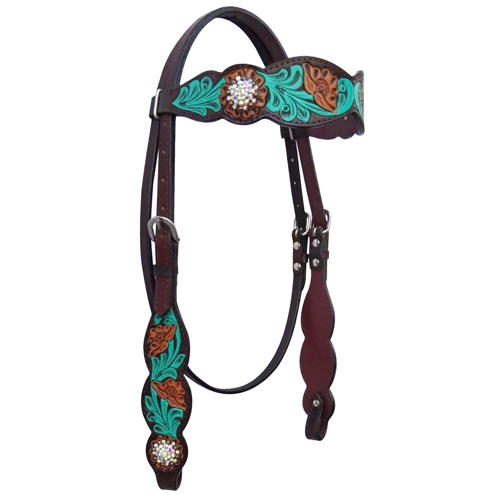 Bar H Equine American Leather Horse Saddle Tack One Ear Headstall Breast Collar Browband Wither Strap Set Jora Autumn