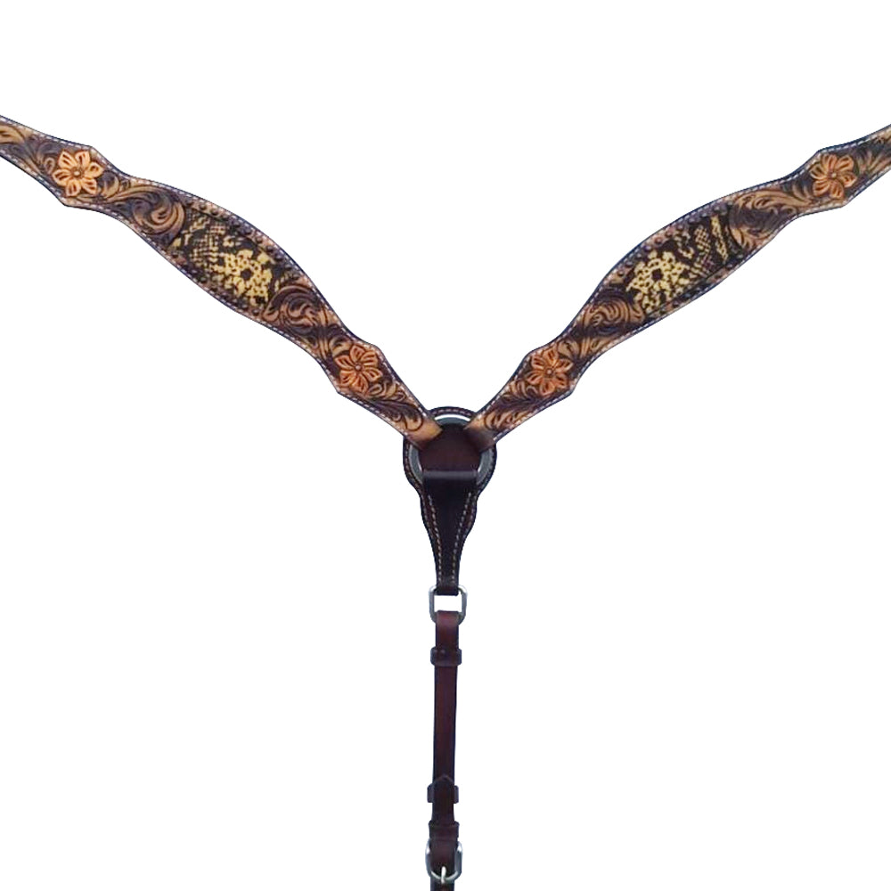 Bar H Equine American Leather Horse Saddle Tack One Ear Headstall Breast Collar Browband Wither Strap Set Tropical Snake
