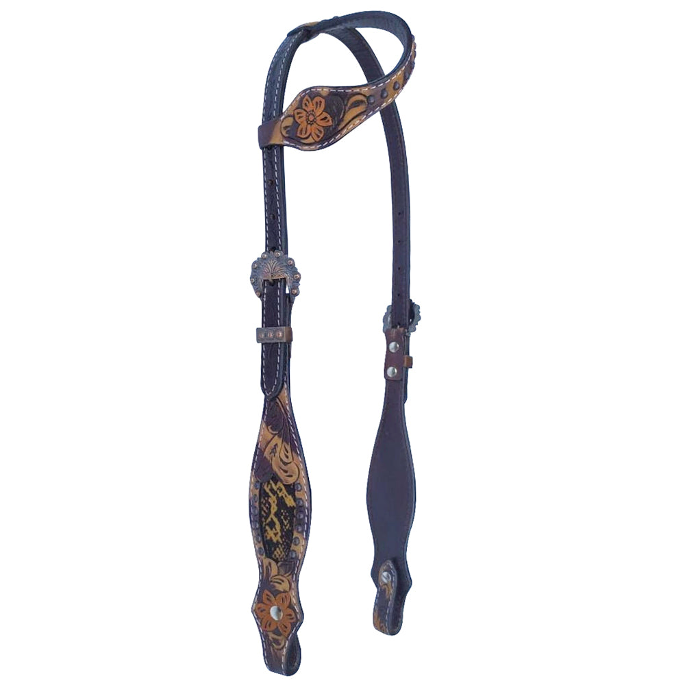 Bar H Equine American Leather Horse Saddle Tack One Ear Headstall Breast Collar Browband Wither Strap Set Tropical Snake