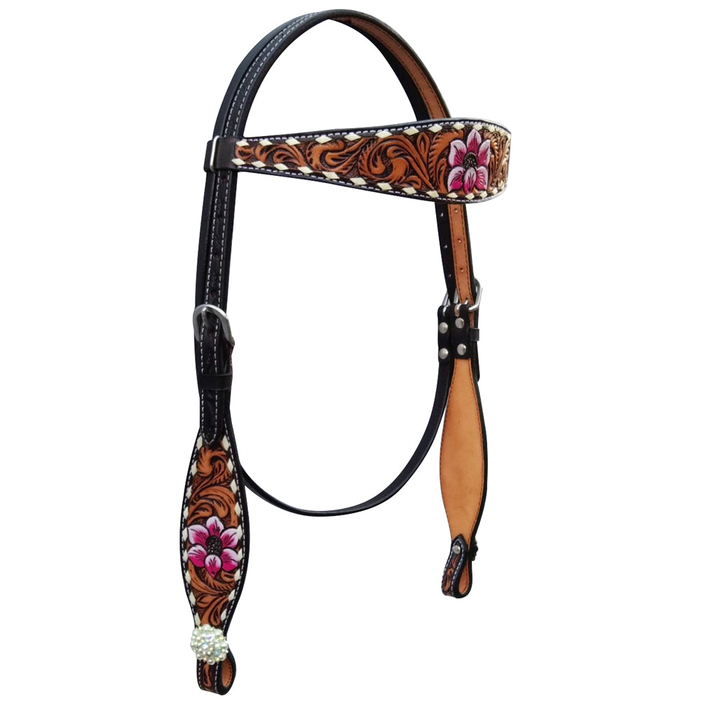 Bar H Equine American Leather Horse Saddle Tack One Ear Headstall Breast Collar Browband Wither Strap Set Tropical Chaya
