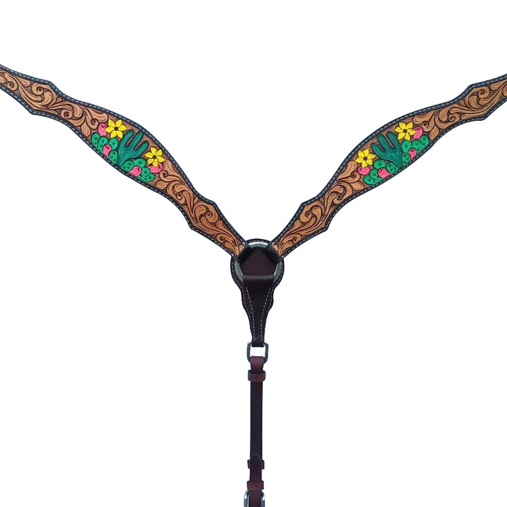 Bar H Equine American Leather Horse Saddle Tack One Ear Headstall Breast Collar Browband Wither Strap Set Tropical Cactus