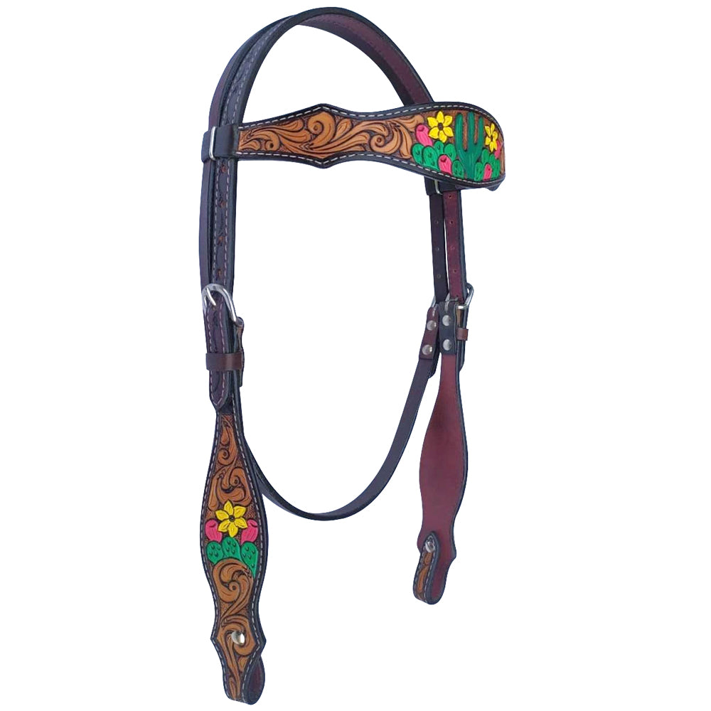 Bar H Equine American Leather Horse Saddle Tack One Ear Headstall Breast Collar Browband Wither Strap Set Tropical Cactus