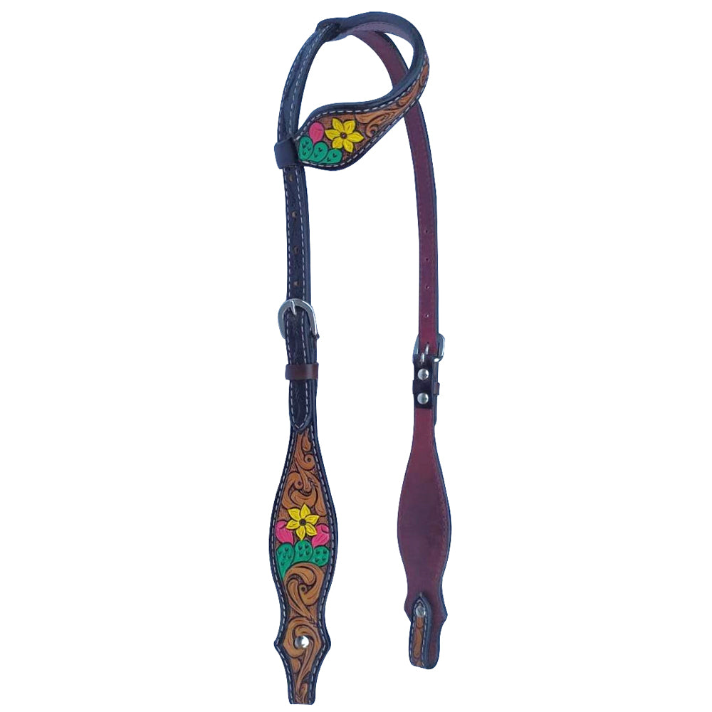 Bar H Equine American Leather Horse Saddle Tack One Ear Headstall Breast Collar Browband Wither Strap Set Tropical Cactus