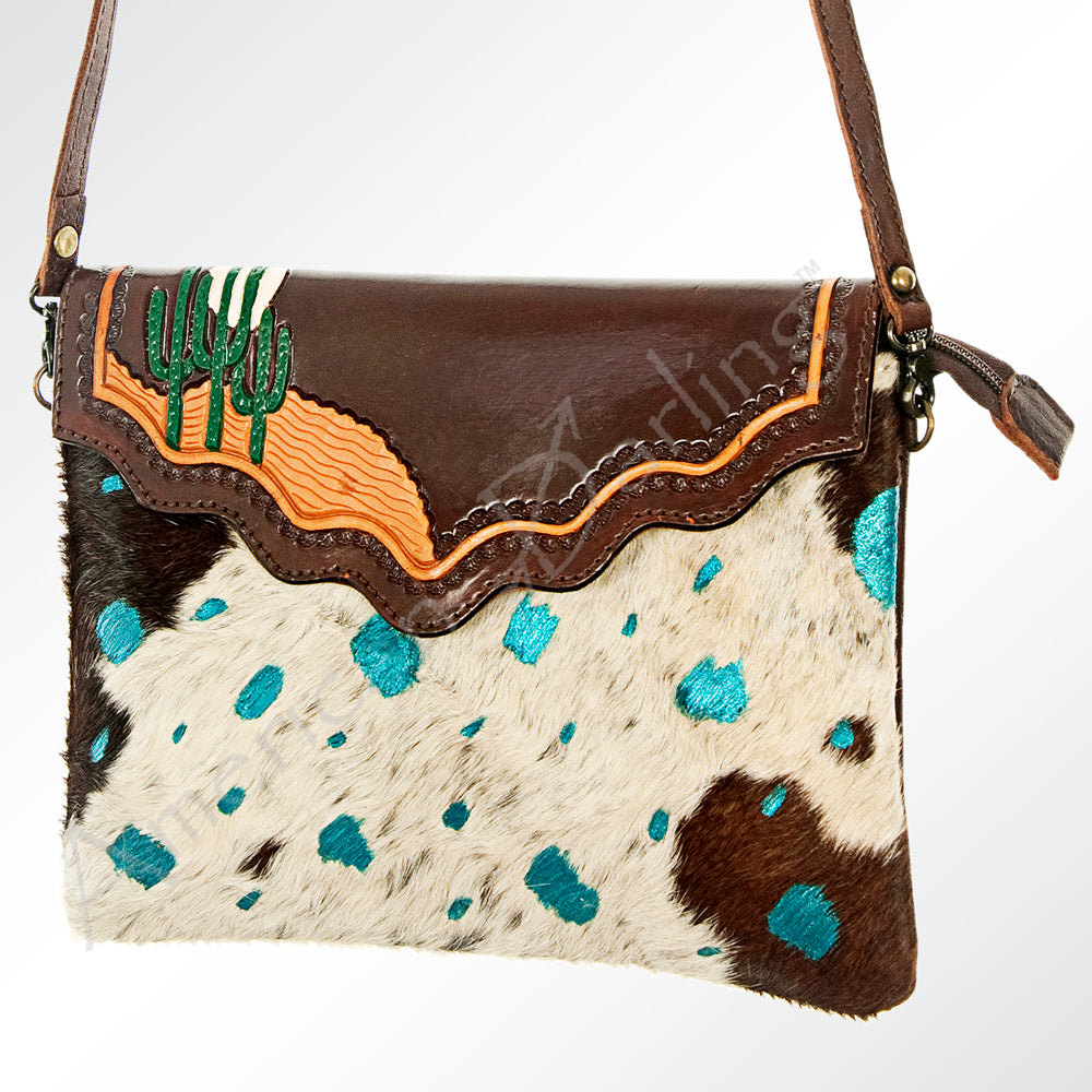 American Darling Clutch Hand Tooled Hair on Genuine Leather Western Women Bag Handbag | for Cute Travel Purse