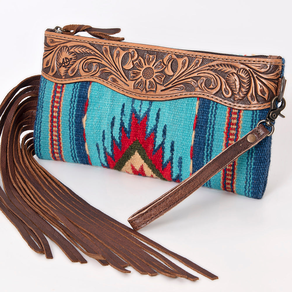 American Darling Wristlet Hand Tooled Saddle Blanket Genuine Leather Women Bag Western Handbag Purse