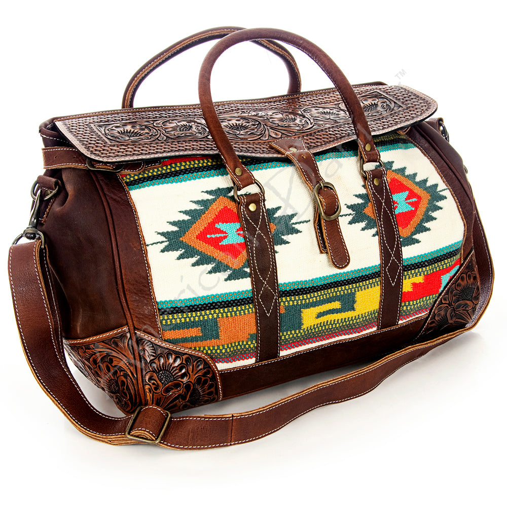 American Darling Duffel Hand Tooled Saddle Blanket Genuine Leather Women Bag Western Handbag Purse