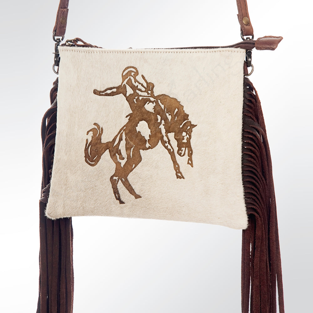 American Darling Western Small Crossbody Bag – Genuine Hair-On Cowhide Leather with Fringes, Adjustable Strap, Handcrafted in Texas