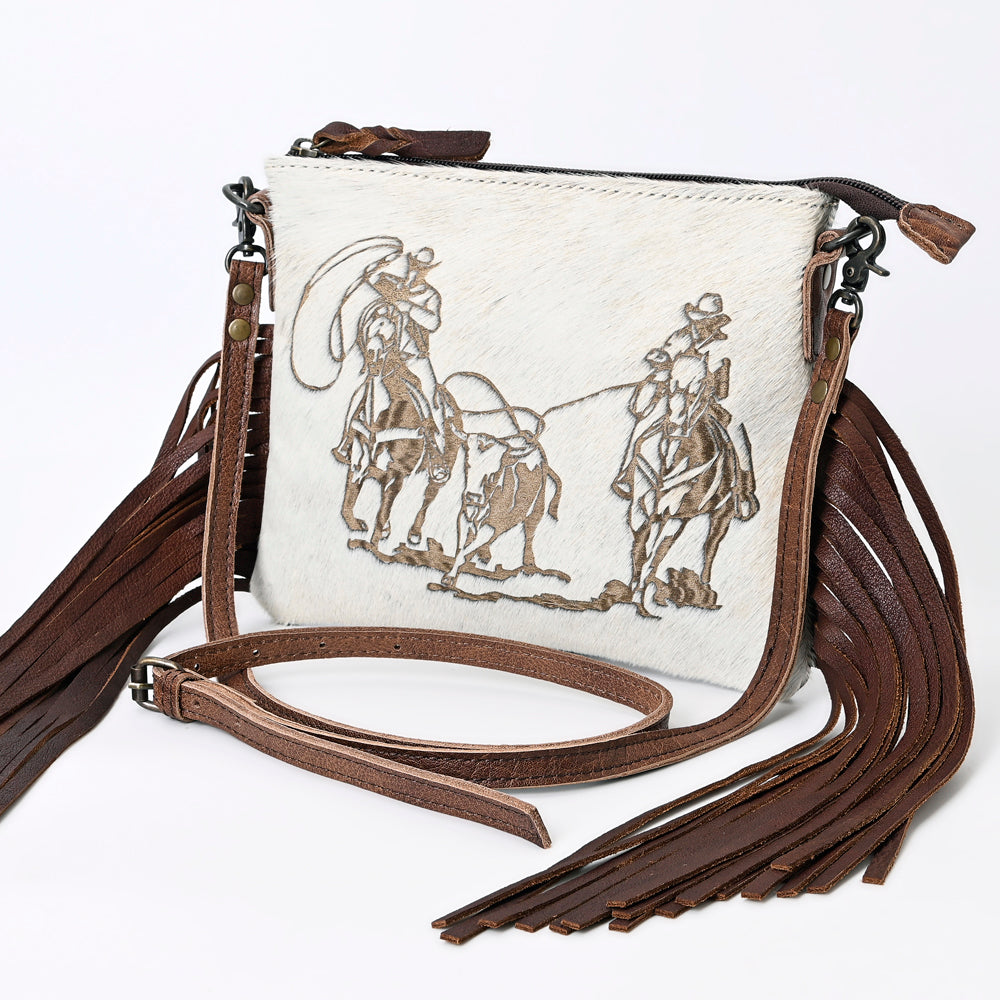 American Darling Western Small Crossbody Bag – Genuine Hair-On Cowhide Leather with Fringes, Adjustable Strap, Handcrafted in Texas