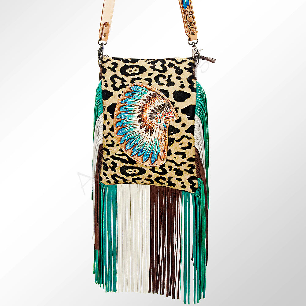 American Darling Cross body Bag Hand Tooled Floral Carved Cowhide Genuine Leather Western Purse with Fringes & YKK Zipper