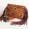 American Darling Envelope Bag, Hand Tooled Floral Leather Crossbody Purse with Fringe and YKK Zipper