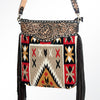 American Darling Cross body Bag Hand Woven Saddle Blanket Floral Tooled Genuine Leather with Fringes Western Purse